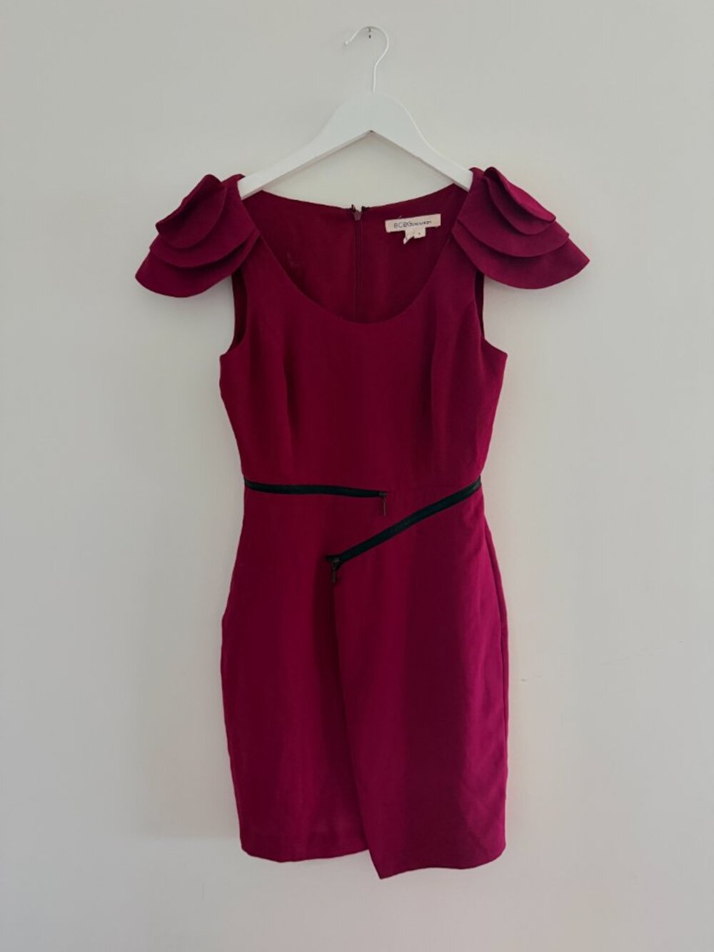 BCBGeneration Burgundy Dress with Zipper and shoulder details